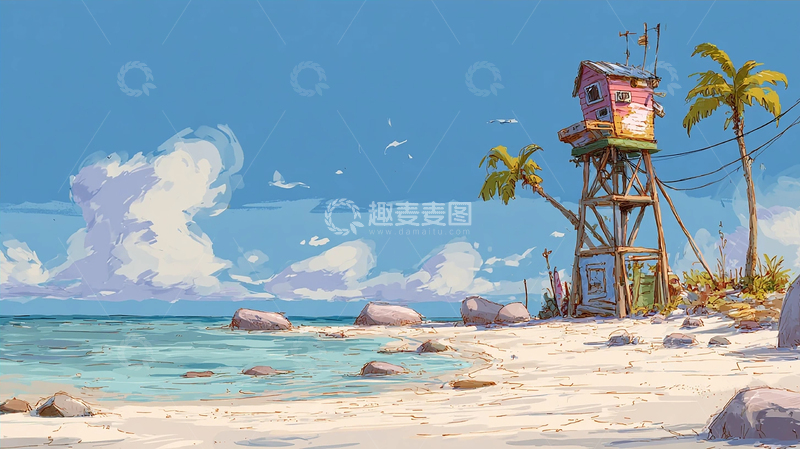 高清大图下载【趣麦麦图】海边小屋的宁静时光