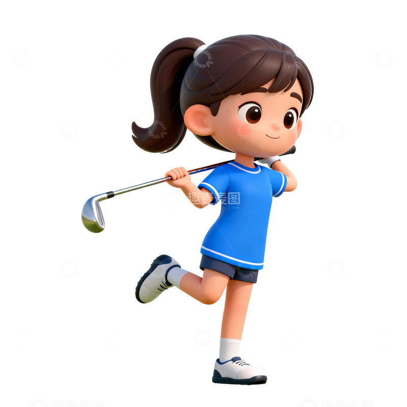 高清大图下载【趣麦麦图】卡通女孩高尔夫运动插画