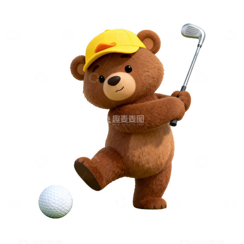 高清大图下载【趣麦麦图】卡通熊打高尔夫图片