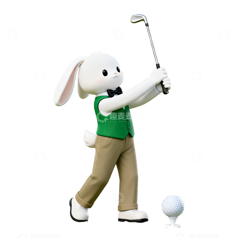 高清大图下载【趣麦麦图】卡通兔打高尔夫模型素材