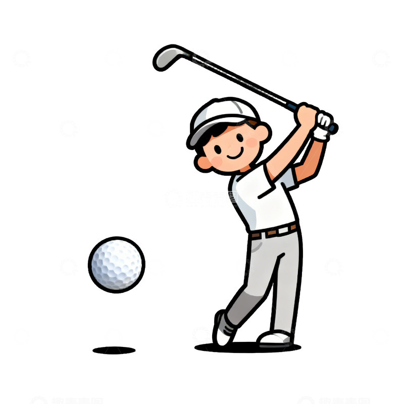 高清大图下载【趣麦麦图】卡通高尔夫挥杆运动插画