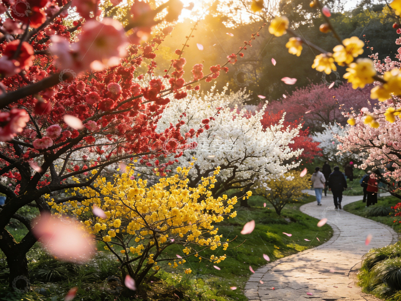 高清大图下载【趣麦麦图】春日花海公园小径风光