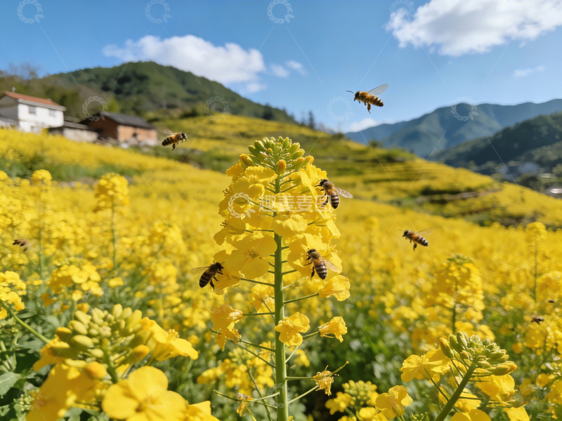 高清大图下载【趣麦麦图】油菜花田蜜蜂采蜜风光摄影