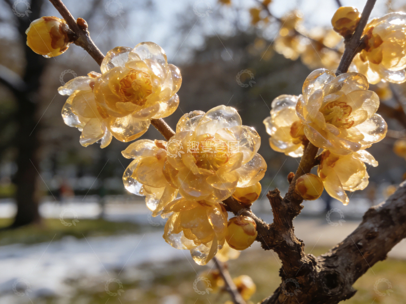 高清大图下载【趣麦麦图】蜡梅花开冬日景