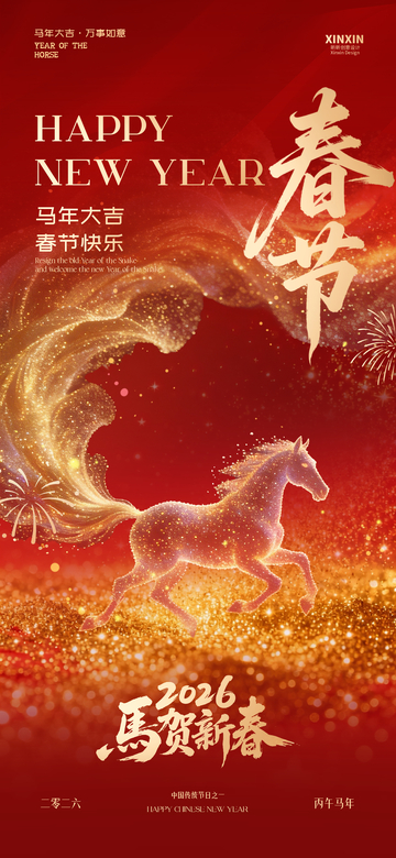 红色喜庆马年春节海报素材
