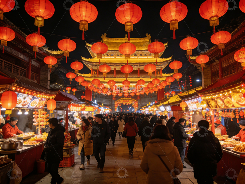 高清大图下载【趣麦麦图】春节庙会红灯笼集市