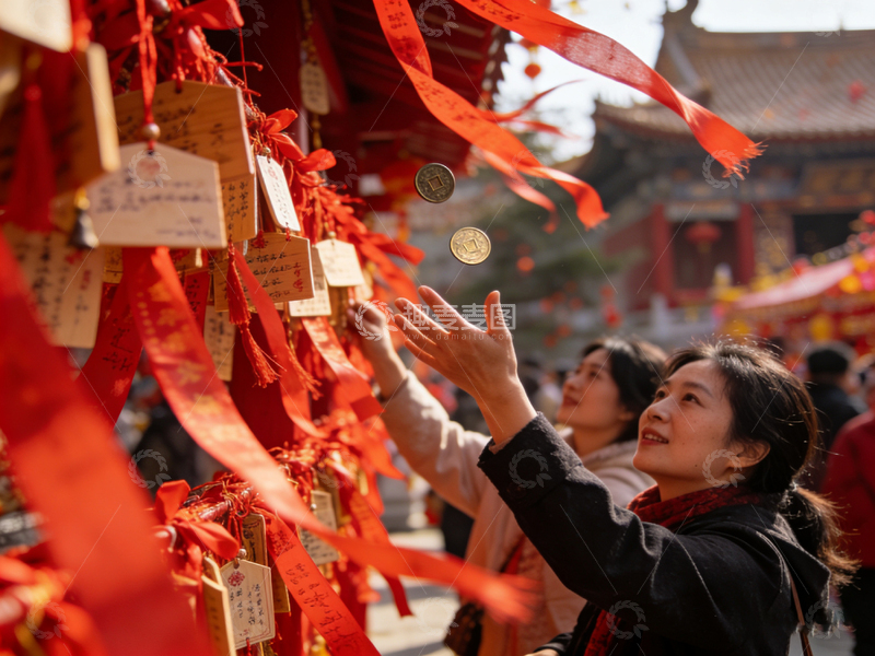高清大图下载【趣麦麦图】春节祈福红丝带许愿卡场景