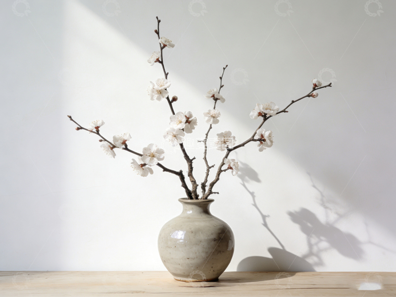 高清大图下载【趣麦麦图】简约花瓶梅花装饰摆件
