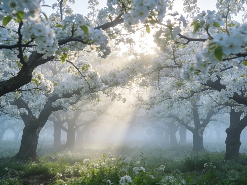 高清大图下载【趣麦麦图】梨花盛开晨曦美景自然风光摄影