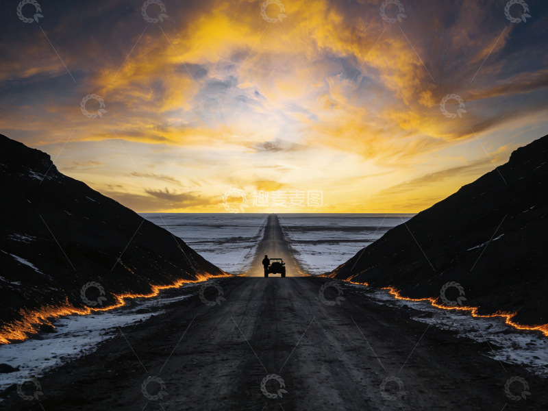 高清大图下载【趣麦麦图】公路落日风景摄影图片