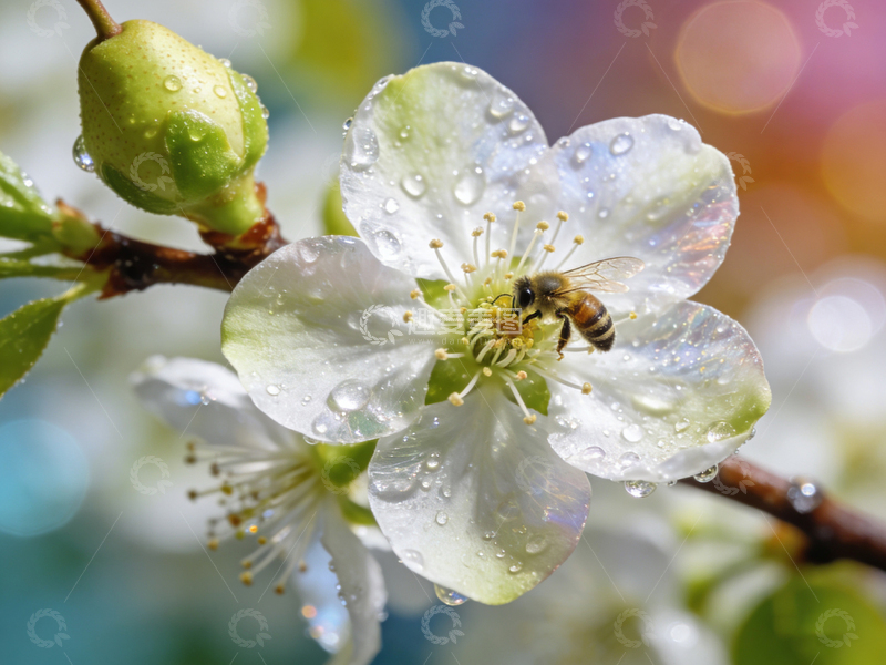 高清大图下载【趣麦麦图】春日花韵蜜蜂采蜜图