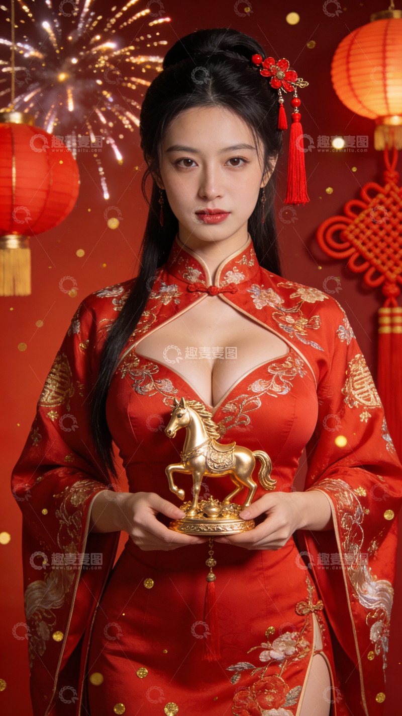 高清大图下载【趣麦麦图】新春喜庆旗袍美女金饰摄影