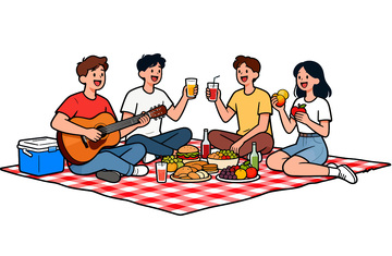 卡通野餐聚会插画素材