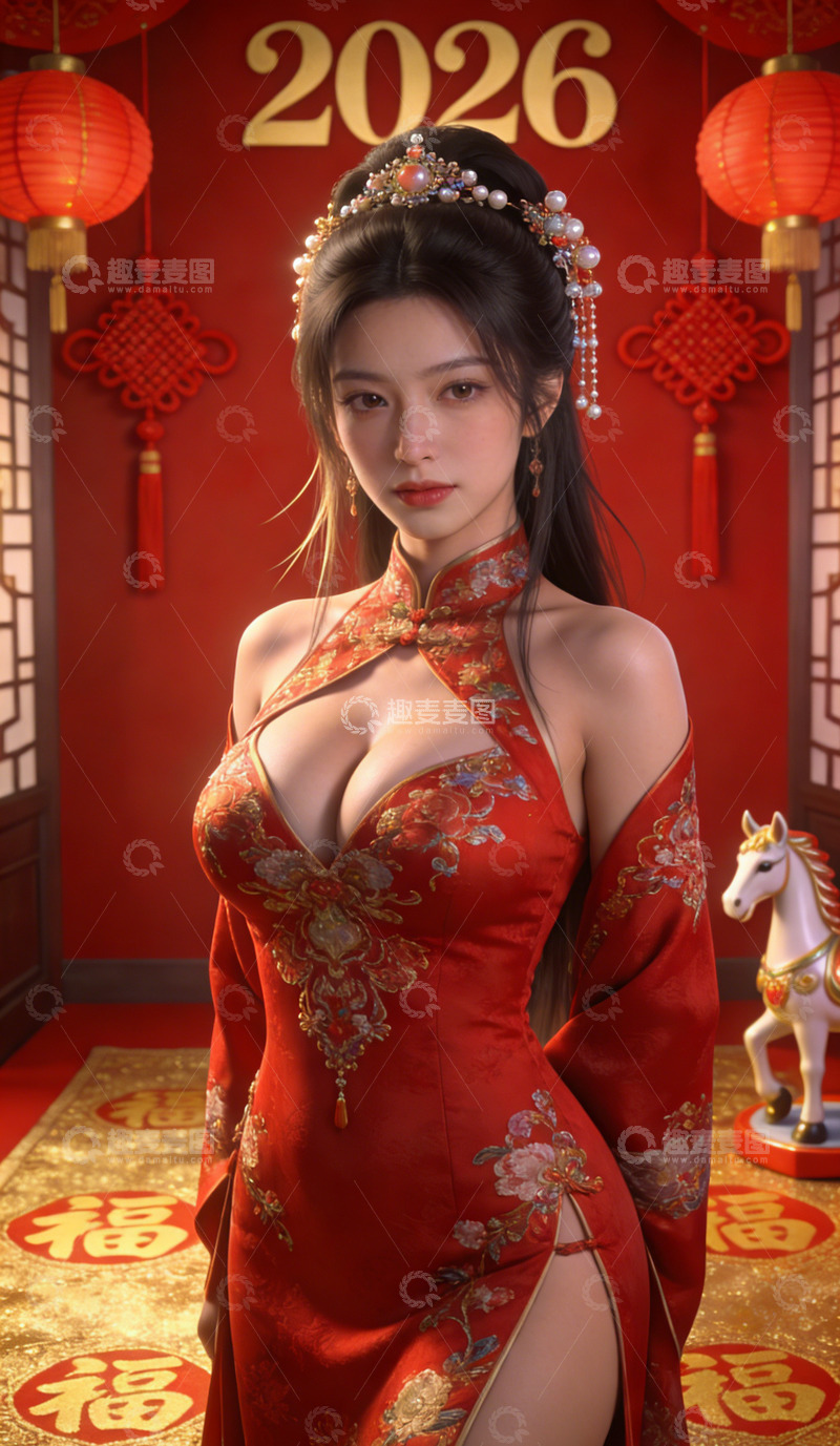 高清大图下载【趣麦麦图】新年喜庆旗袍美女写真