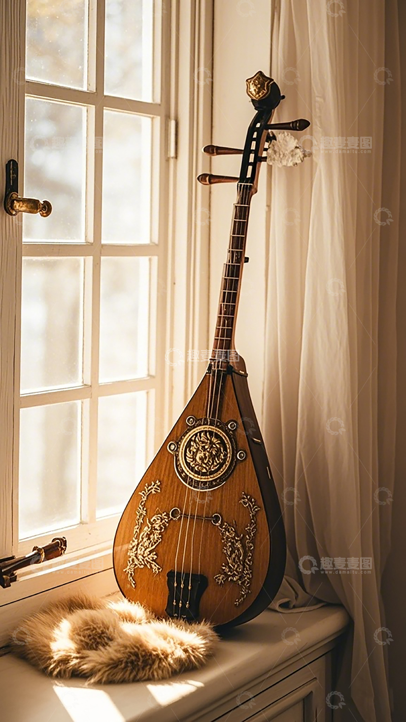 高清大图下载【趣麦麦图】古典乐器窗边静谧