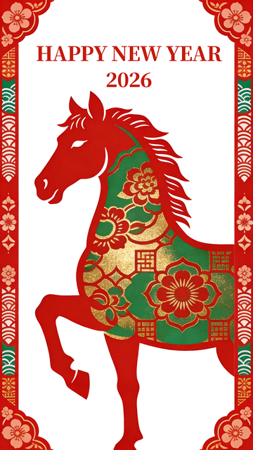 新春马年剪纸艺术贺卡