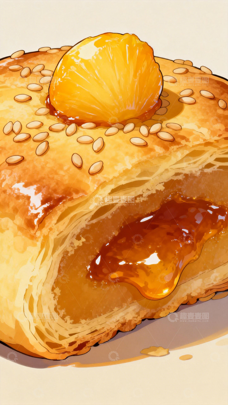 高清大图下载【趣麦麦图】金黄菠萝蜜酥饼插画