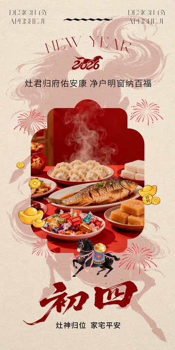 2026年春节初四美食海报设计