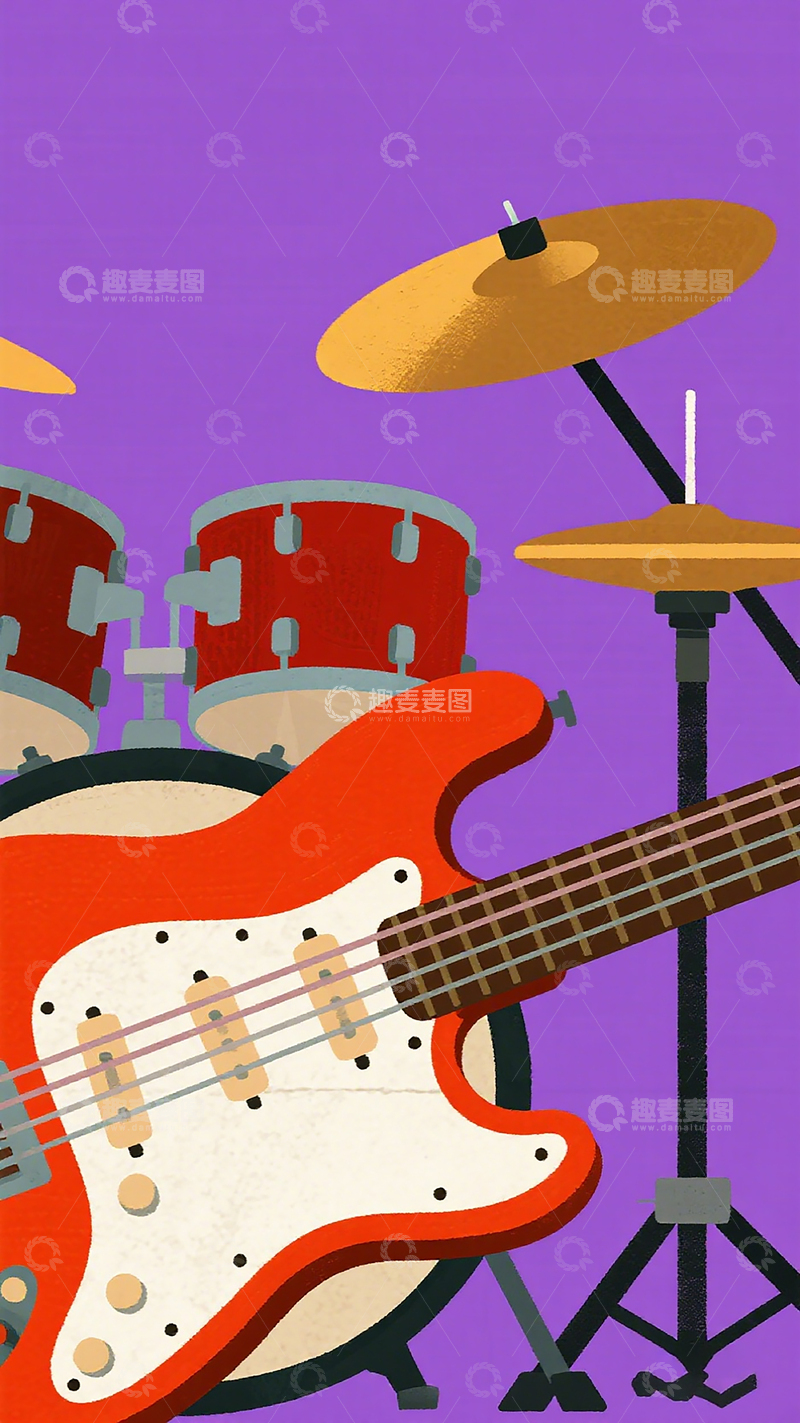 高清大图下载【趣麦麦图】抽象风格乐器插画设计素材