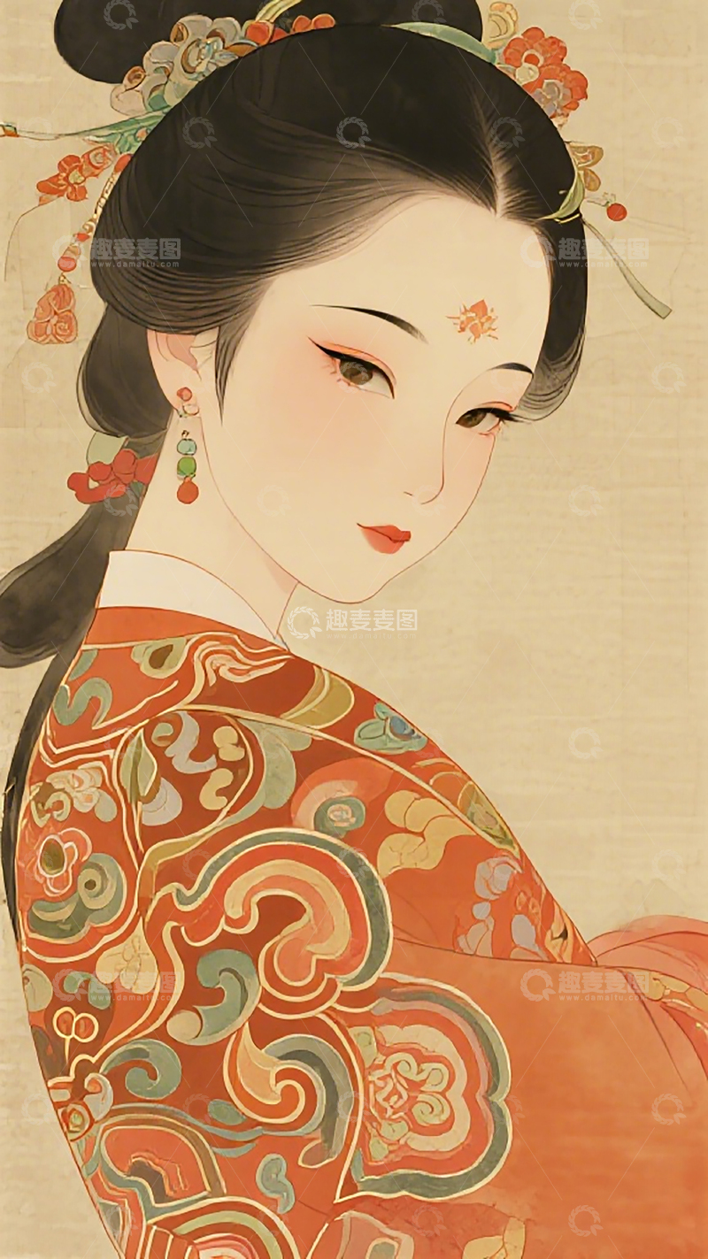 高清大图下载【趣麦麦图】-古风仕女图艺术插画