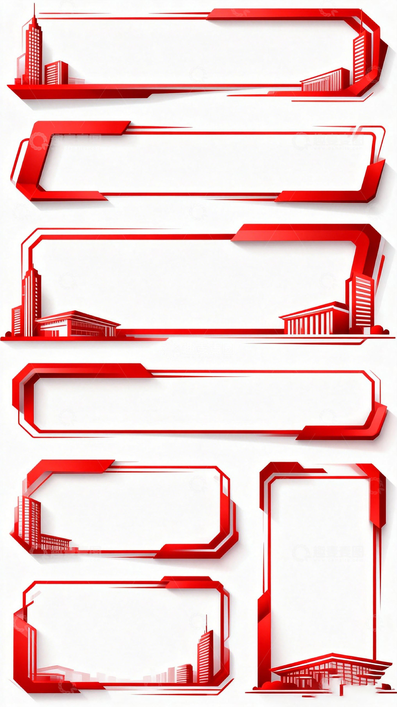 高清大图下载【趣麦麦图】红色现代城市边框设计素材