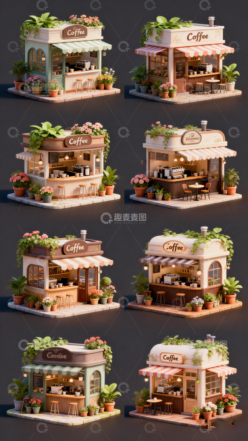 高清大图下载【趣麦麦图】精致咖啡屋模型素材