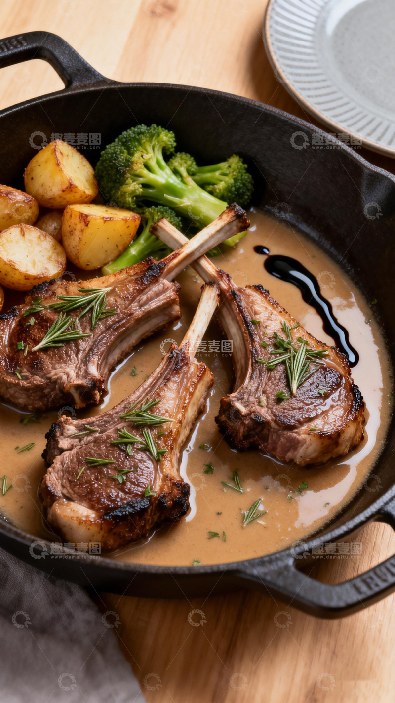 高清大图下载【趣麦麦图】铁锅羊排西餐美食摄影