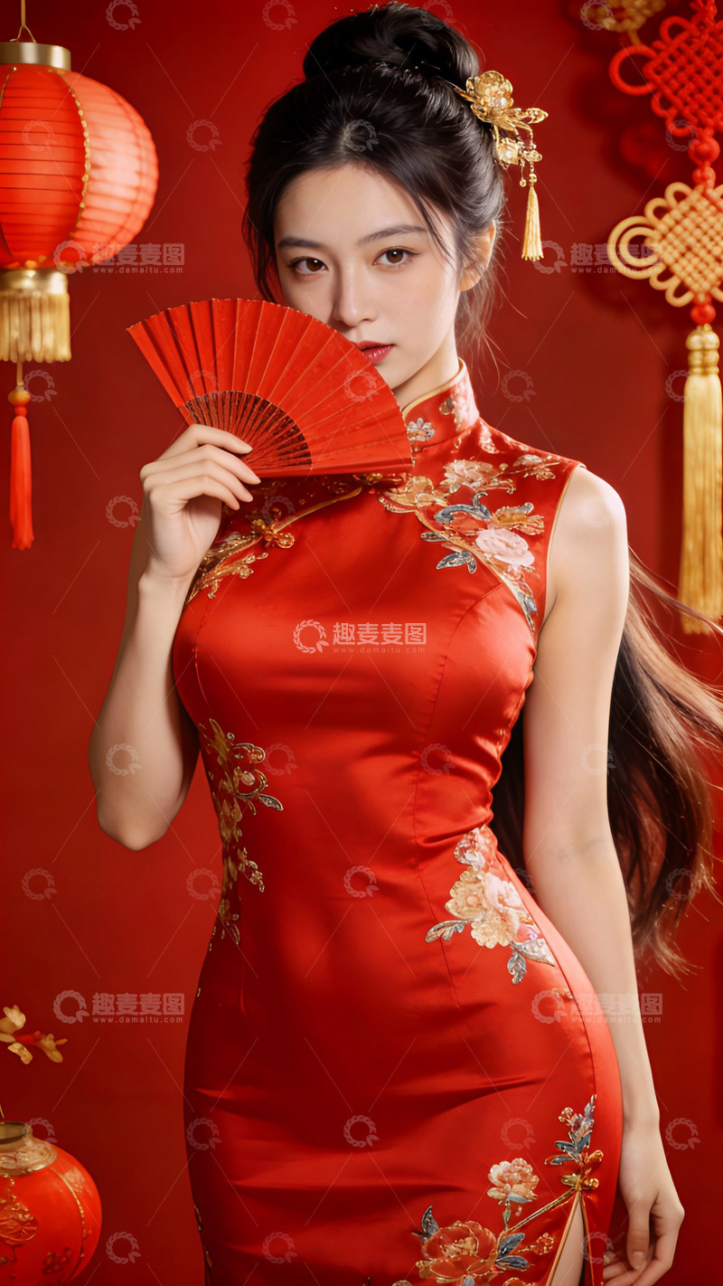 高清大图下载【趣麦麦图】旗袍美女新年喜庆写真