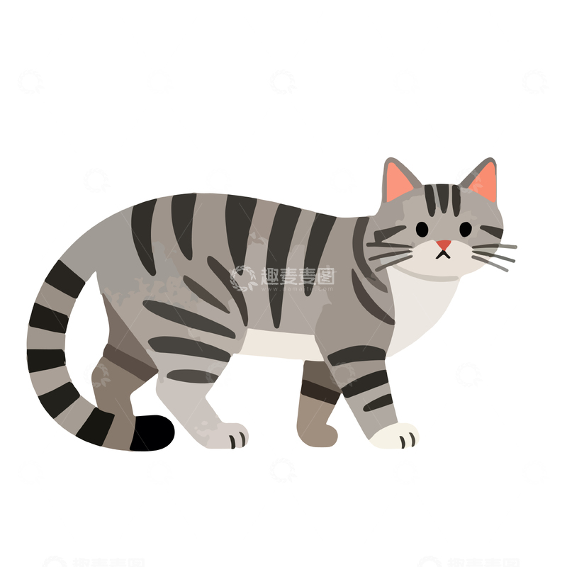 源文件下载【趣麦麦图】卡通风格灰猫矢量插画