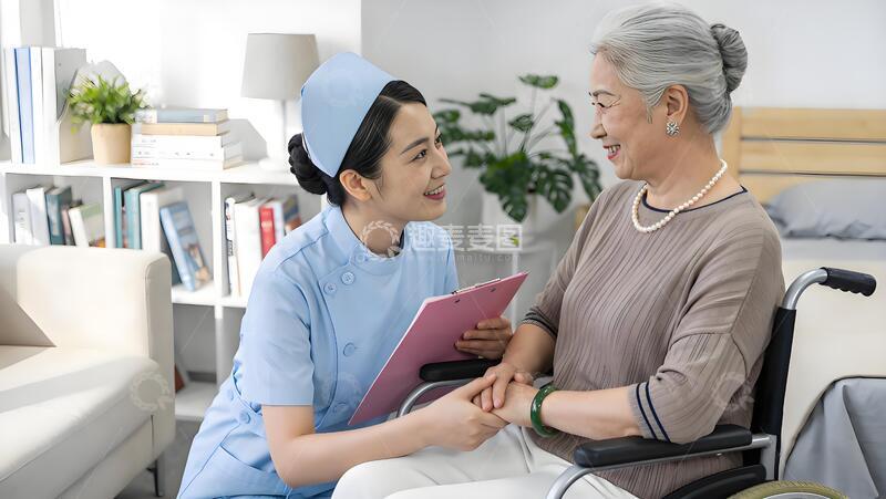 高清大图下载【趣麦麦图】护工与老人交流