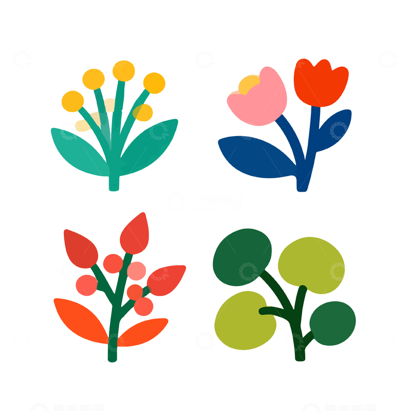 源文件下载【趣麦麦图】简约风彩色花卉图案设计元素