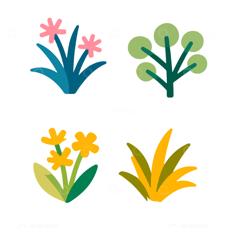 源文件下载【趣麦麦图】卡通风格植物插画设计素材