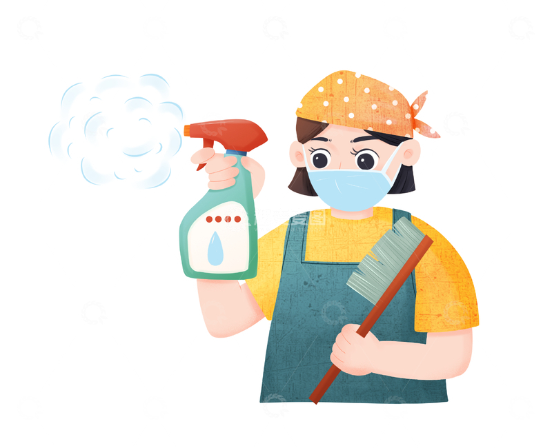 源文件下载【趣麦麦图】手持清洁工具的卡通人物插画