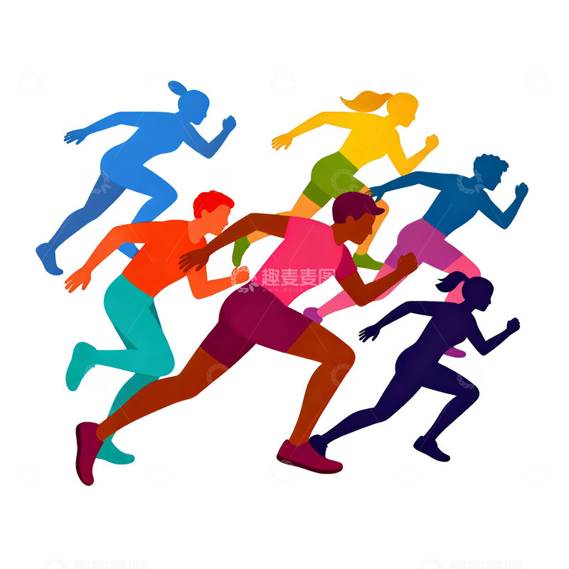 高清大图下载【趣麦麦图】彩色跑步者插画