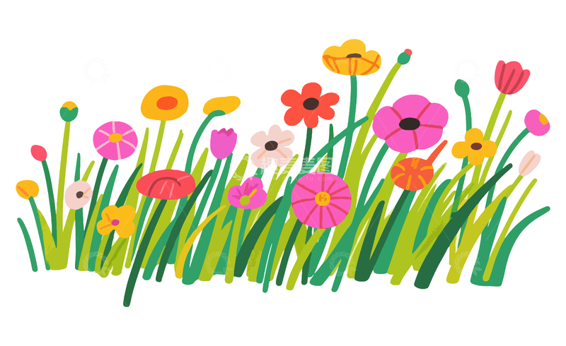 源文件下载【趣麦麦图】卡通花朵草地设计元素