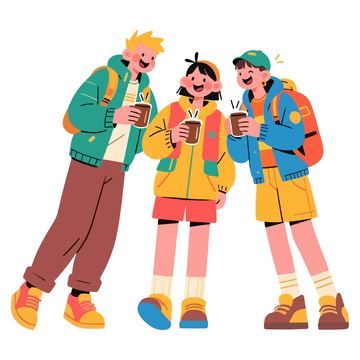 卡通风户外旅行年轻人插画