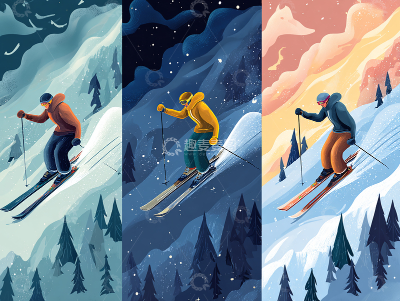 高清大图下载【趣麦麦图】极限滑雪之旅的精彩瞬间
