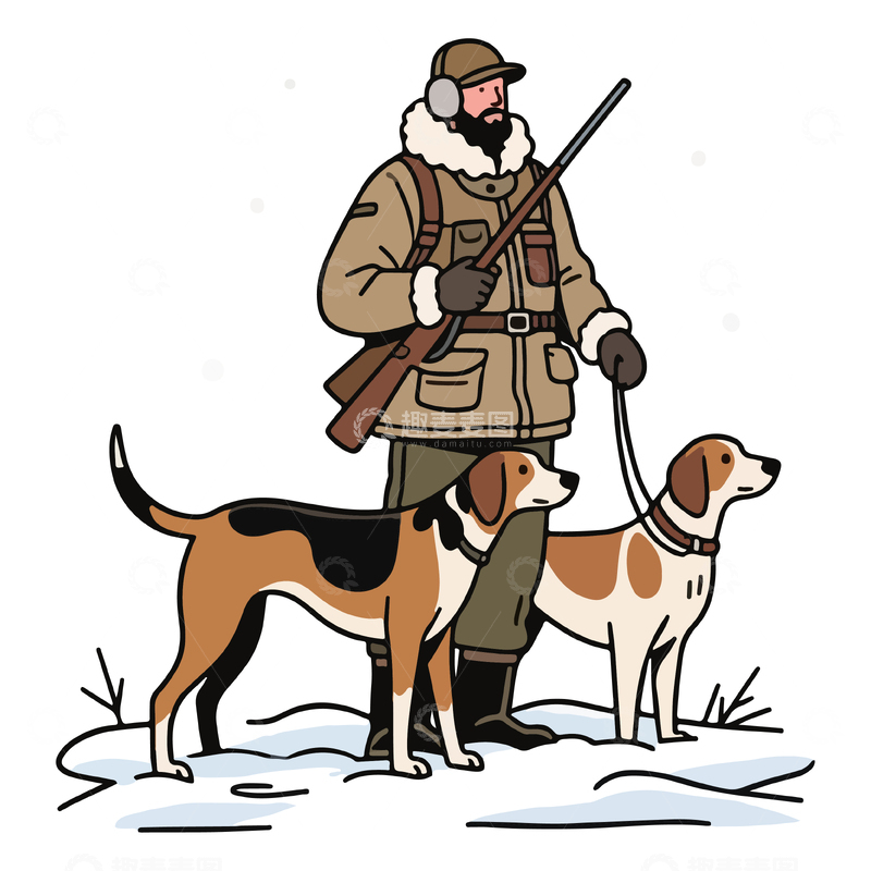 源文件下载【趣麦麦图】冬季狩猎与犬伴