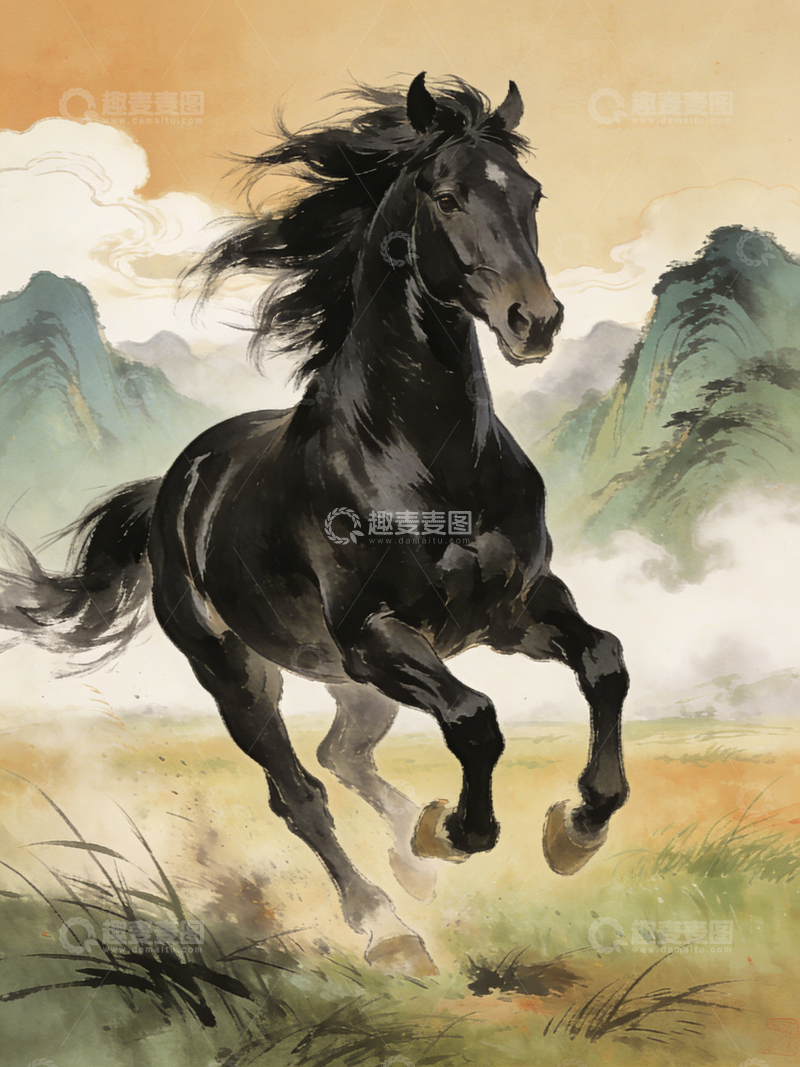 高清大图下载【趣麦麦图】古风奔腾骏马