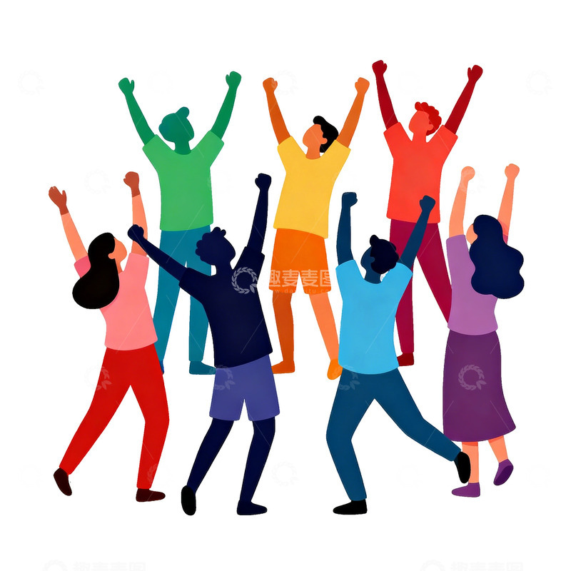高清大图下载【趣麦麦图】彩色剪影欢快人群插画素材
