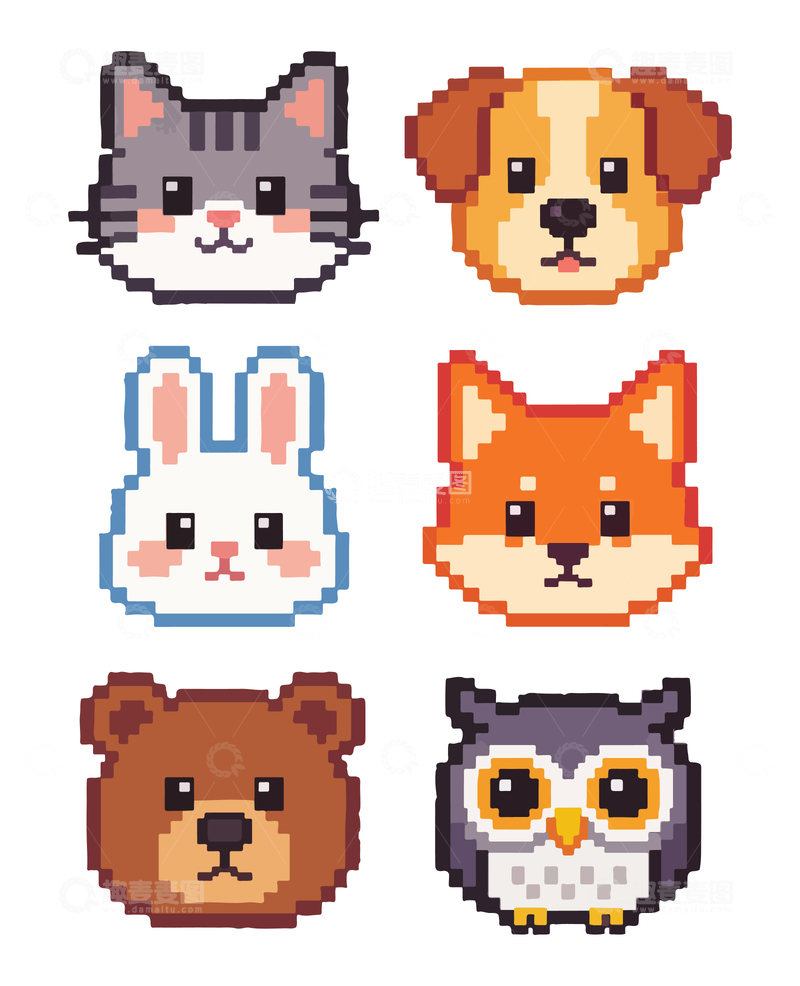 源文件下载【趣麦麦图】像素风可爱动物头像设计元素