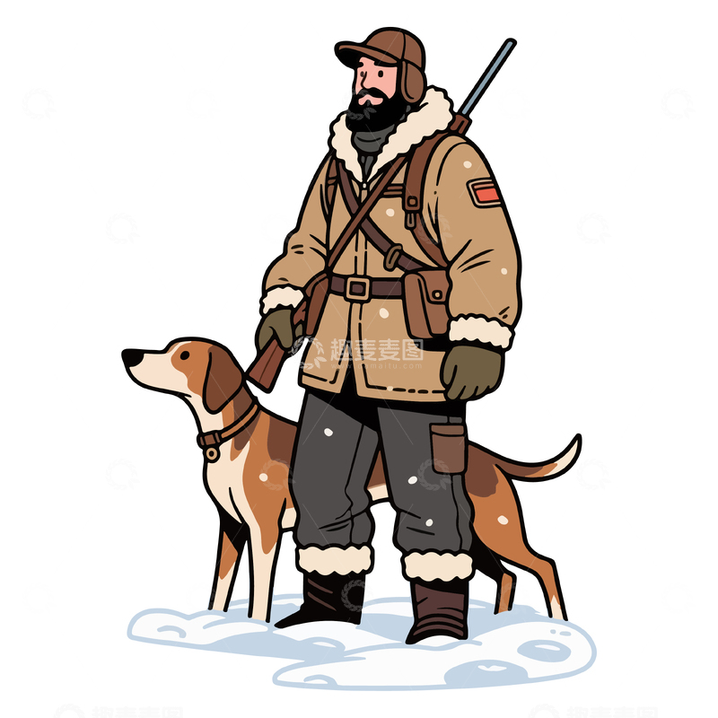 源文件下载【趣麦麦图】冬季狩猎人物插画