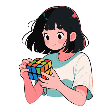 卡通少女魔方插画素材