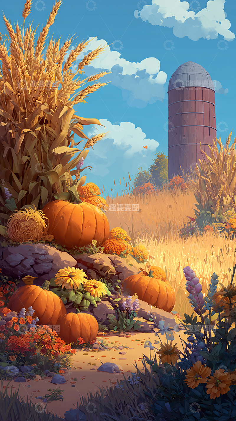 高清大图下载【趣麦麦图】丰收季节的南瓜田