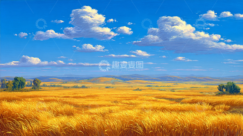 高清大图下载【趣麦麦图】金色麦田的夏日盛景