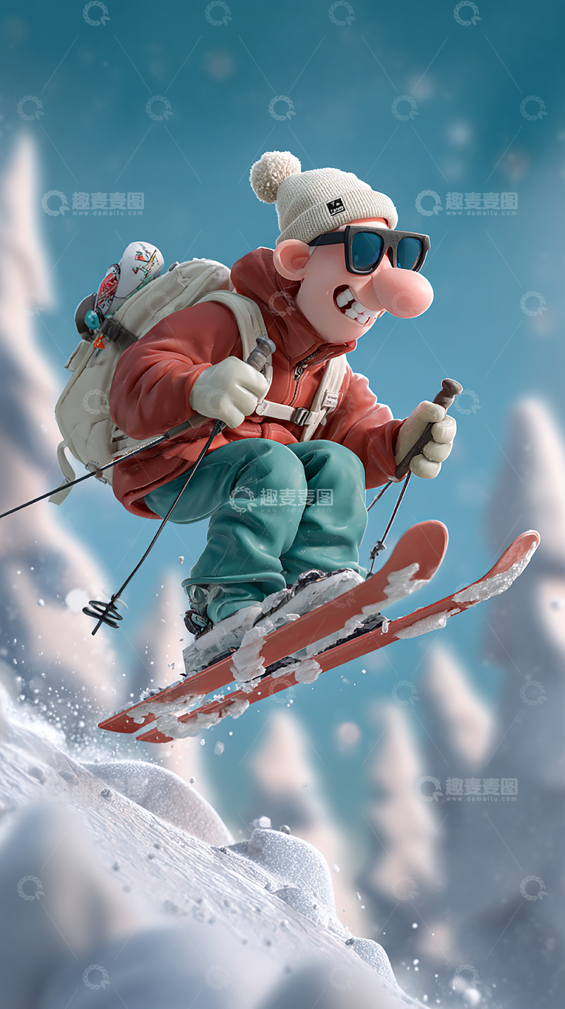 高清大图下载【趣麦麦图】雪地飞跃少年滑雪瞬间