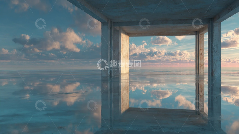 高清大图下载【趣麦麦图】天空之境：悬空水域的奇幻梦境