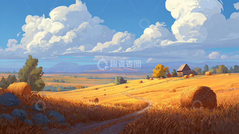 高清大图下载【趣麦麦图】金色麦田的梦幻秋景