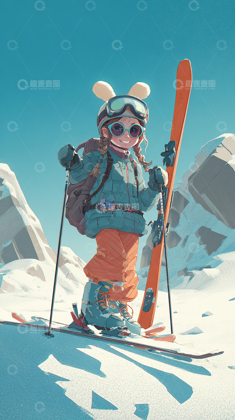 高清大图下载【趣麦麦图】冰川探险少女的勇气之旅