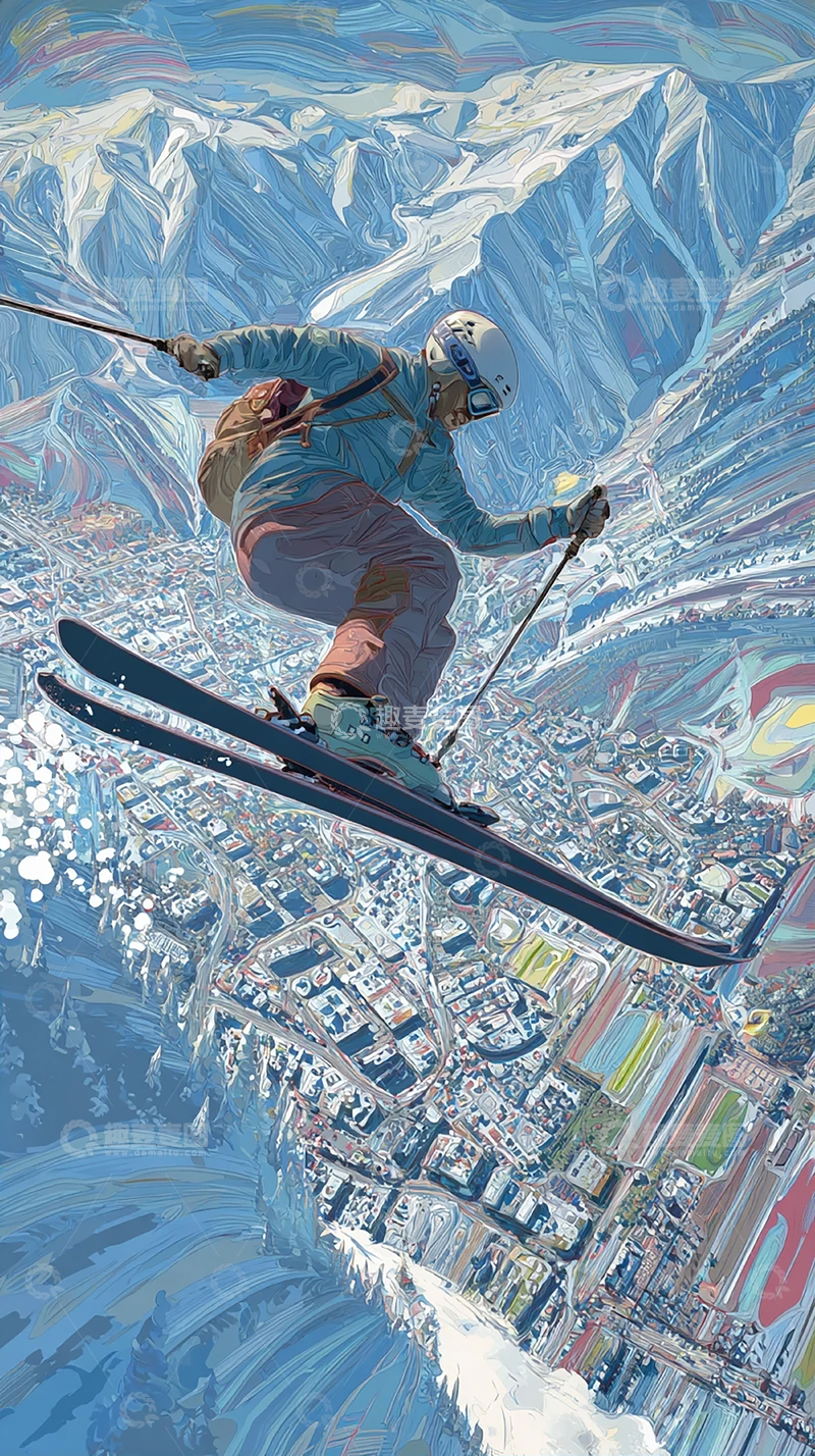 高清大图下载【趣麦麦图】极限滑雪挑战冬季天际